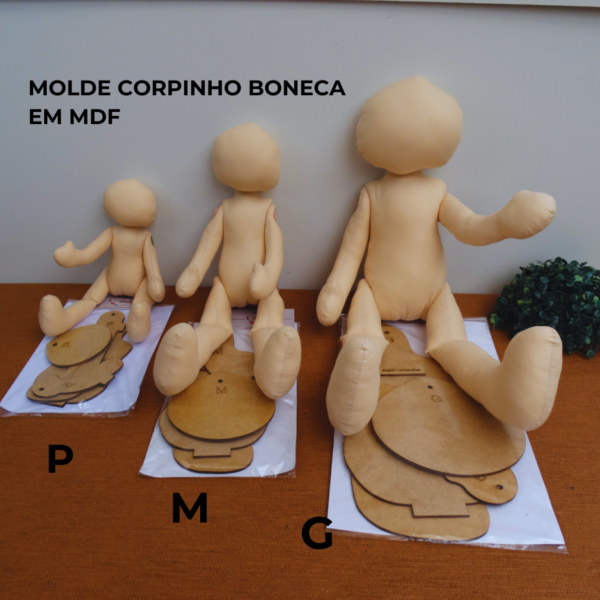 MOLDE EM MDF CORPINHO BONECA TRIO P M G